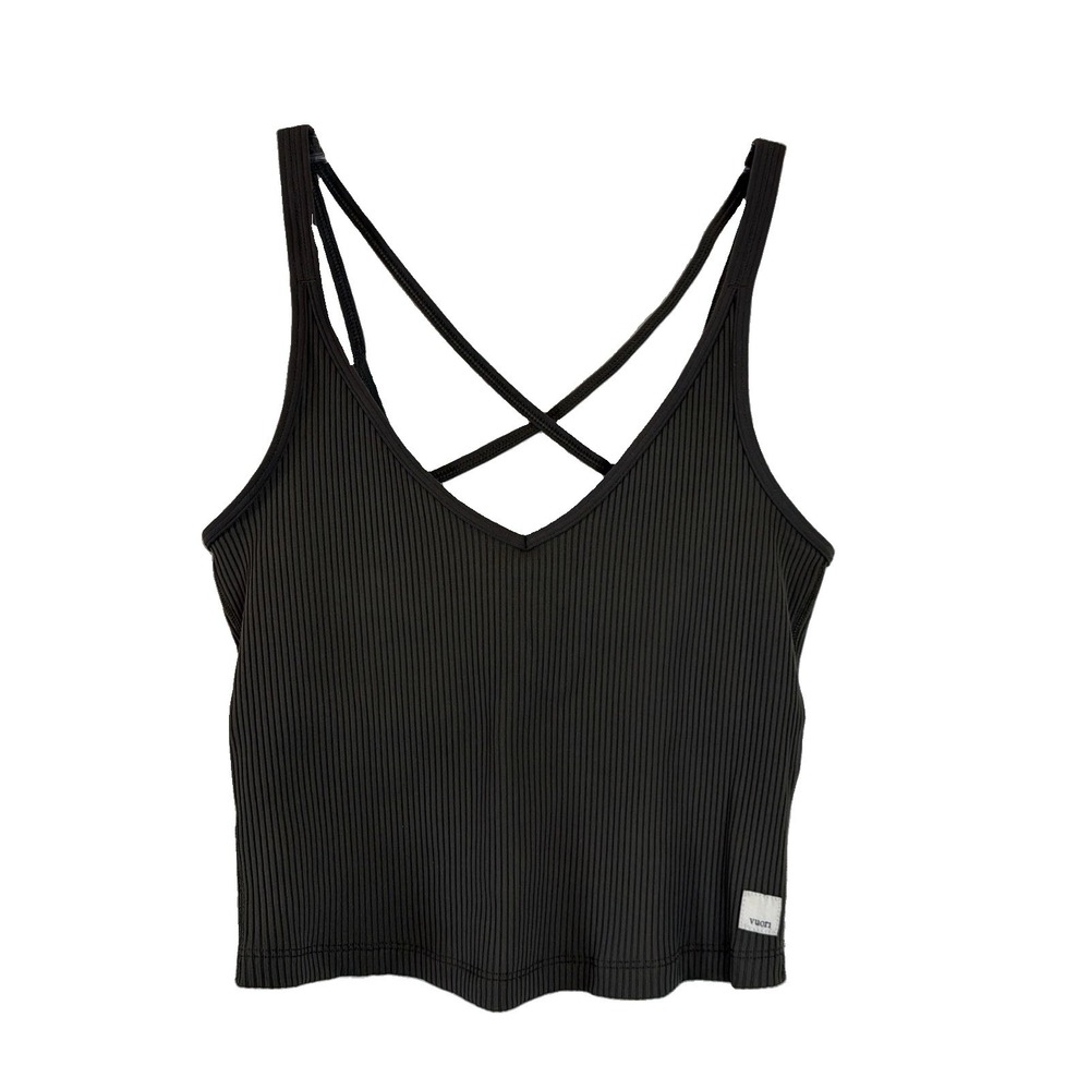 Vuori Workout Top Women's Sz S Army Green Ribbed Criss Cross Back Strappy